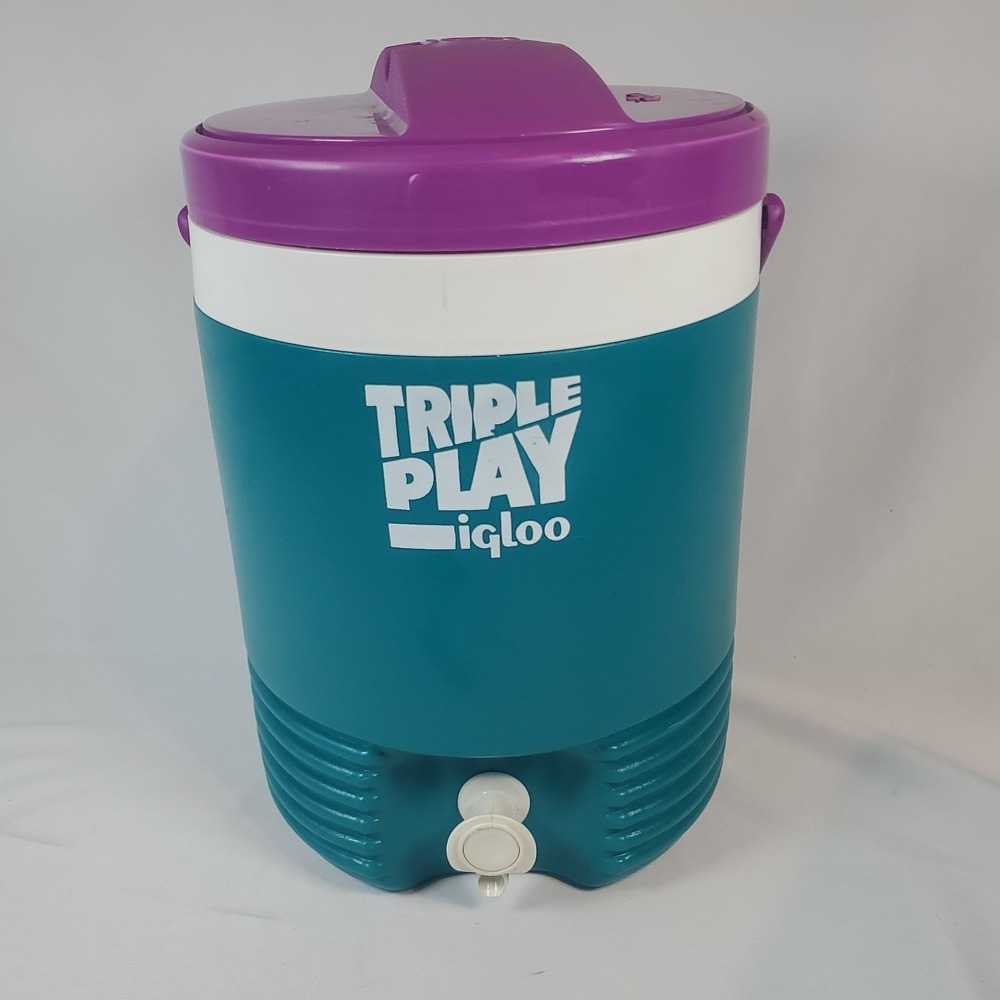 VTG Retro 90's IGLOO Triple Play 2 Gallon Water Jug Cooler Teal Purple White